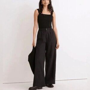 Madewell The Petite Harlow Wide-Leg Pant in Black Linen Blend
